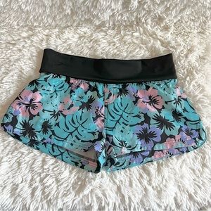 Burnside Print Roll Over Jersey Waist Boardshorts Black Blue Floral Print Medium